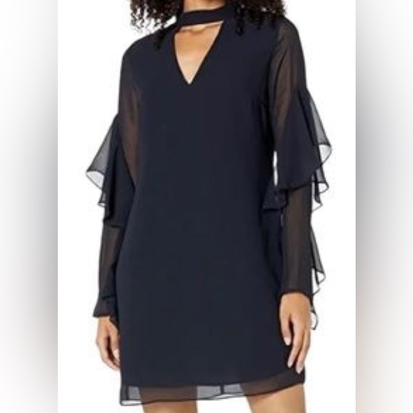 Sam Edelman NWT midi shift dress, choker neckline, bell sleeves, with slip. Sz 6 - Picture 16 of 16